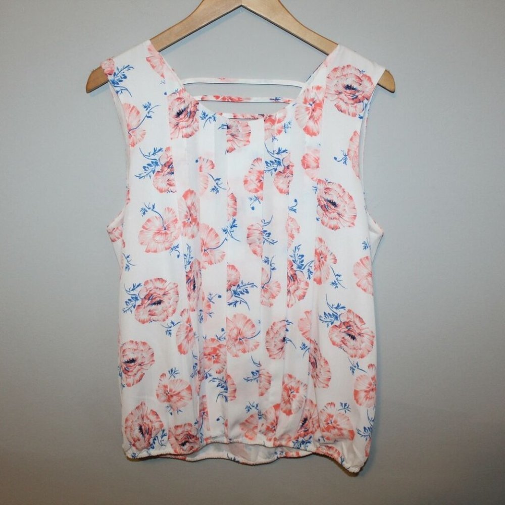 ✨2/$20 Meadow Rue Anthropologie Sleeveless Floral Blouse M Med Summer Top Anthro - Picture 2 of 6